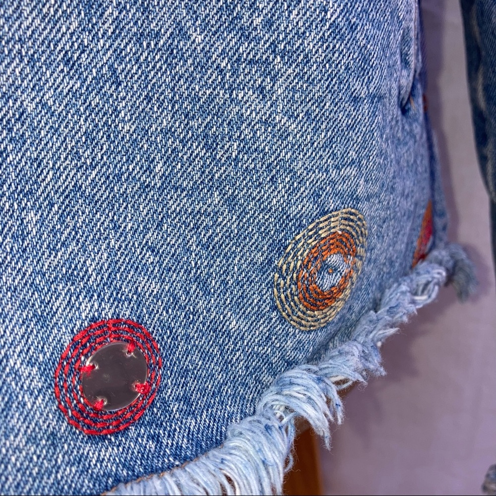 CALVIN KLEIN JEANS Denim Jean Jacket with Red Orange Embroidery 100% Cotton - Picture 7 of 13